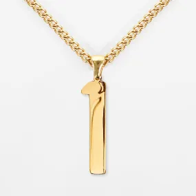 1 Number Pendant with Chain Necklace - Gold Plated Stainless Steel