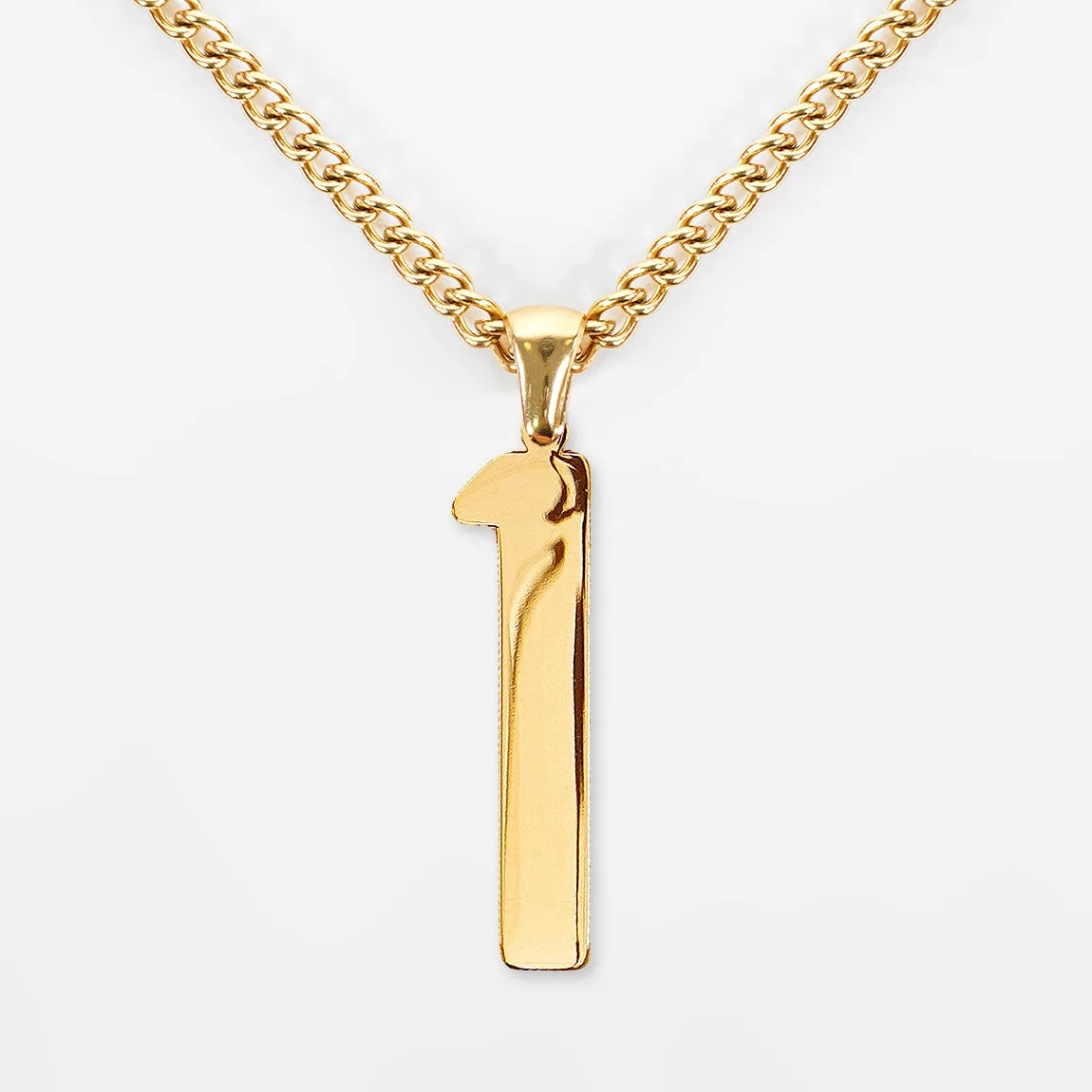 1 Number Pendant with Chain Necklace - Gold Plated Stainless Steel