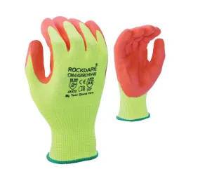 13 gauge Hi-Viz Yellow HDPE shell, Hi-Viz Orange Foam Nitrile Palm coated, ANSI A4