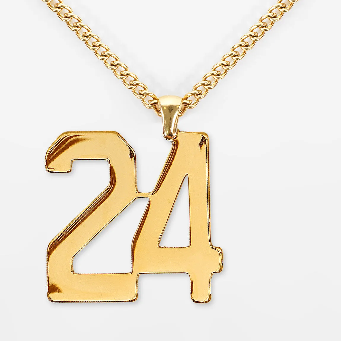 24 Number Pendant with Chain Necklace - Gold Plated Stainless Steel