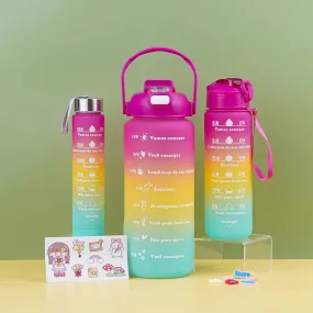 3 Pcs Large Capacity Colorful Gradient Water Bottle Set - Rose Pink