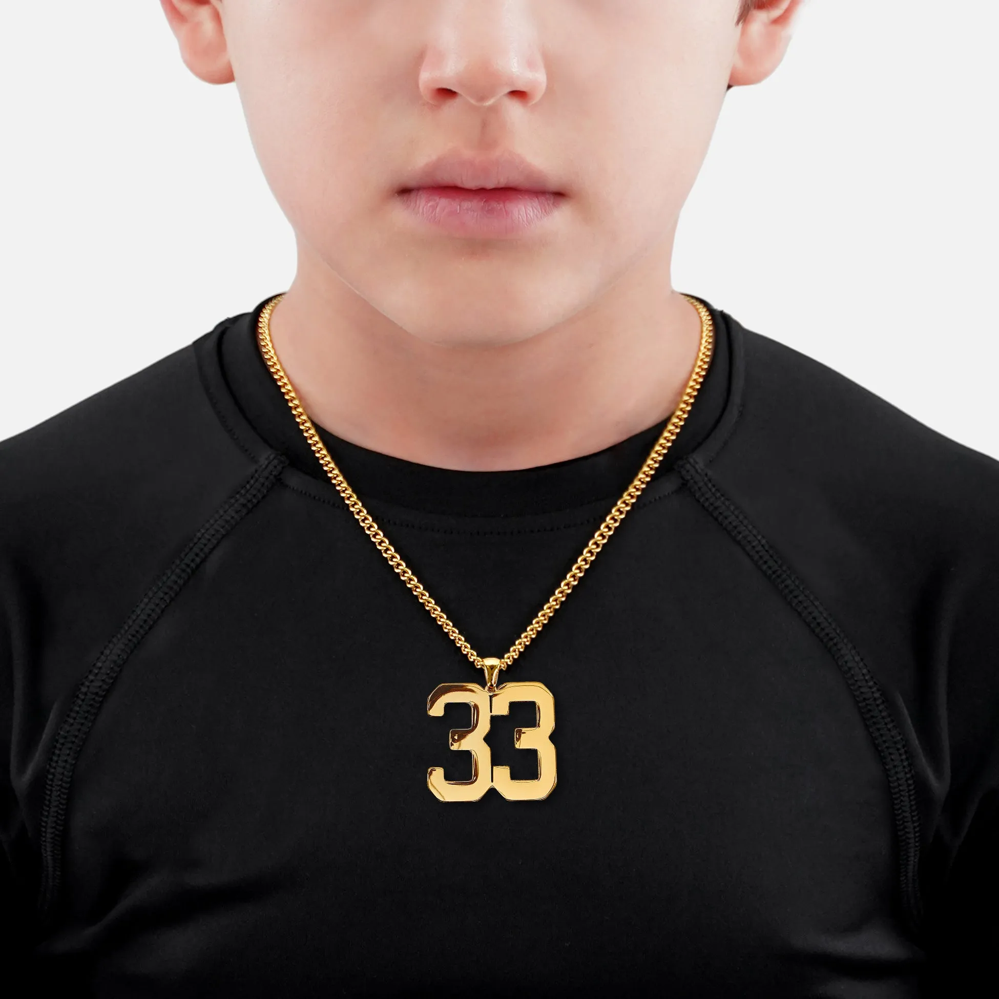 33 Number Pendant with Chain Kids Necklace - Gold Plated Stainless Steel