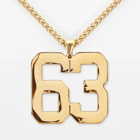 63 Number Pendant with Chain Necklace - Gold Plated Stainless Steel