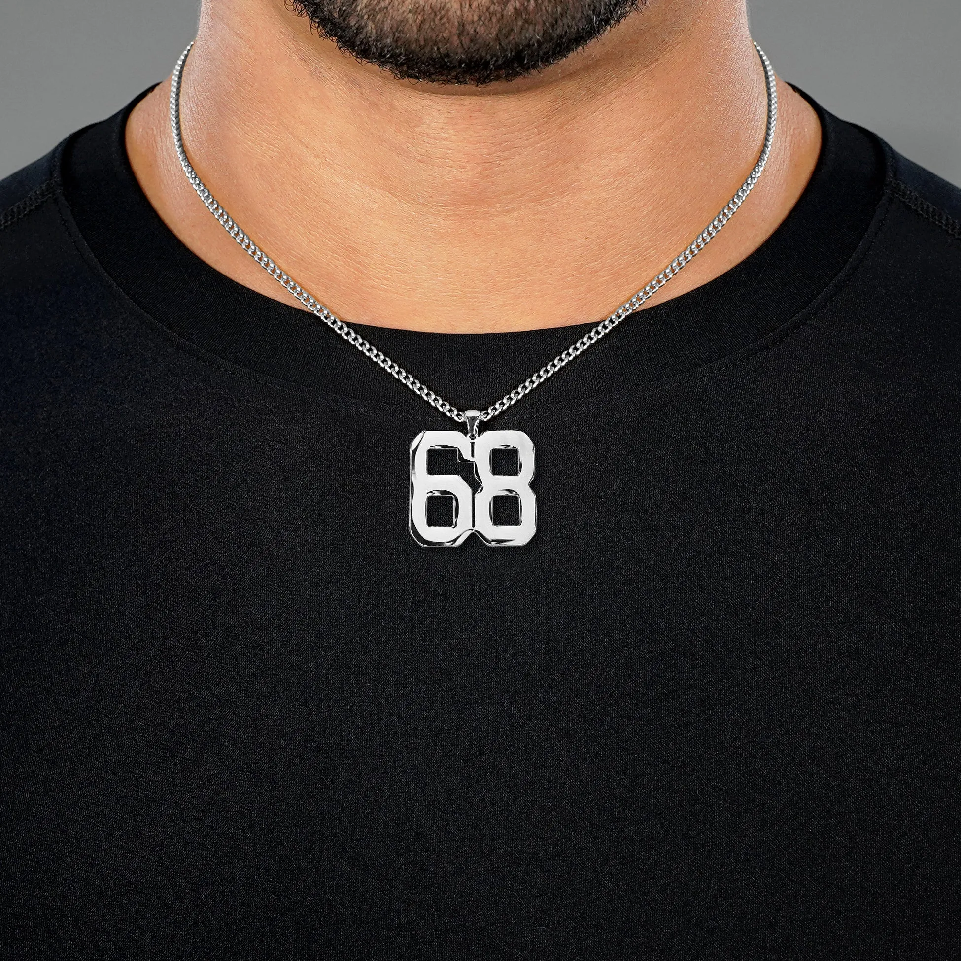 68 Number Pendant with Chain Necklace - Stainless Steel