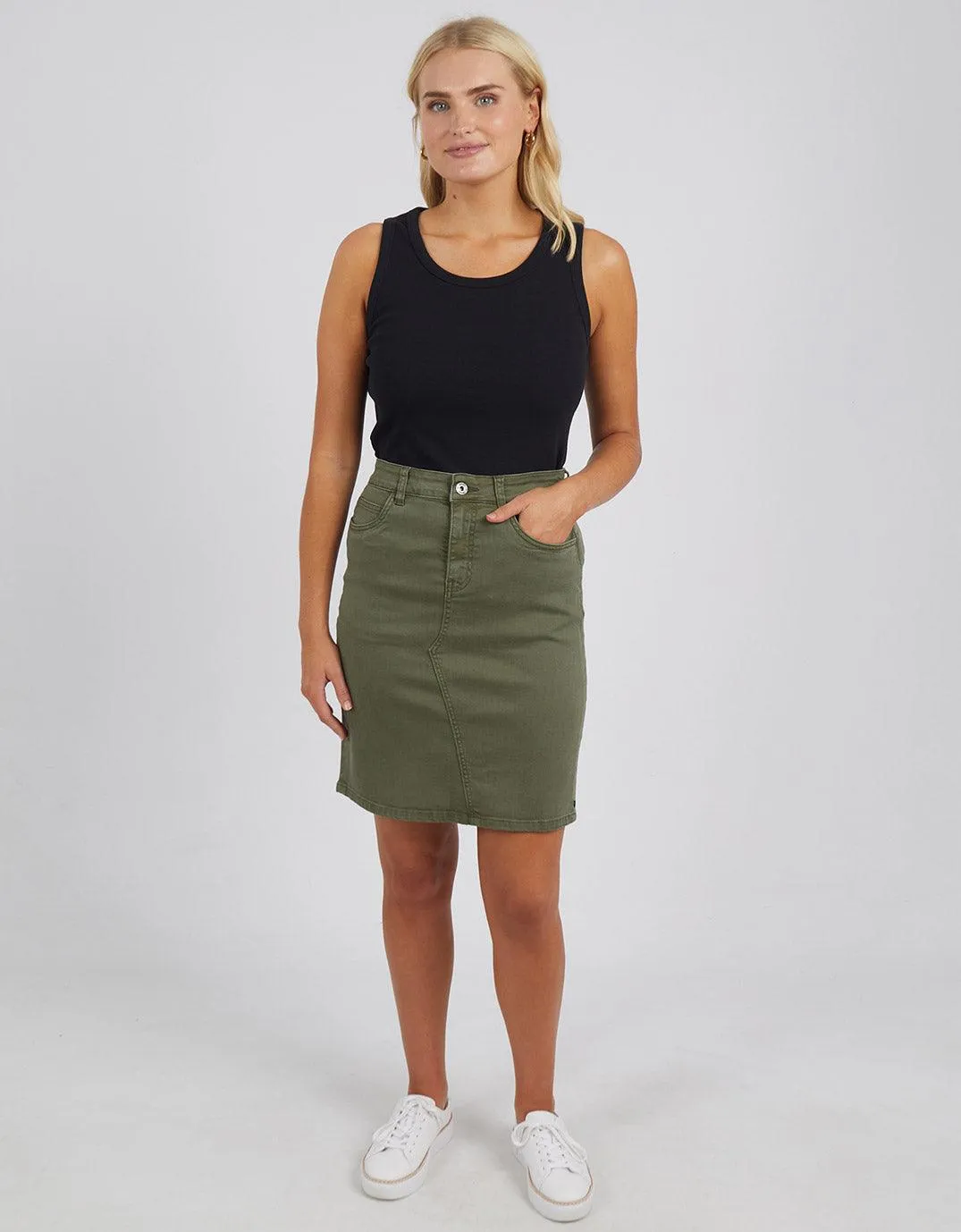 Belle Denim Skirt - Washed Khaki