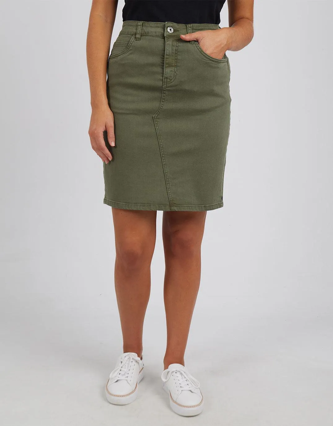 Belle Denim Skirt - Washed Khaki