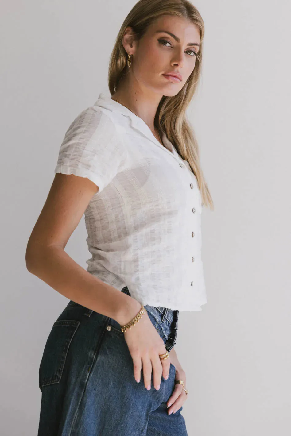 Berenice Textured Button Up in White