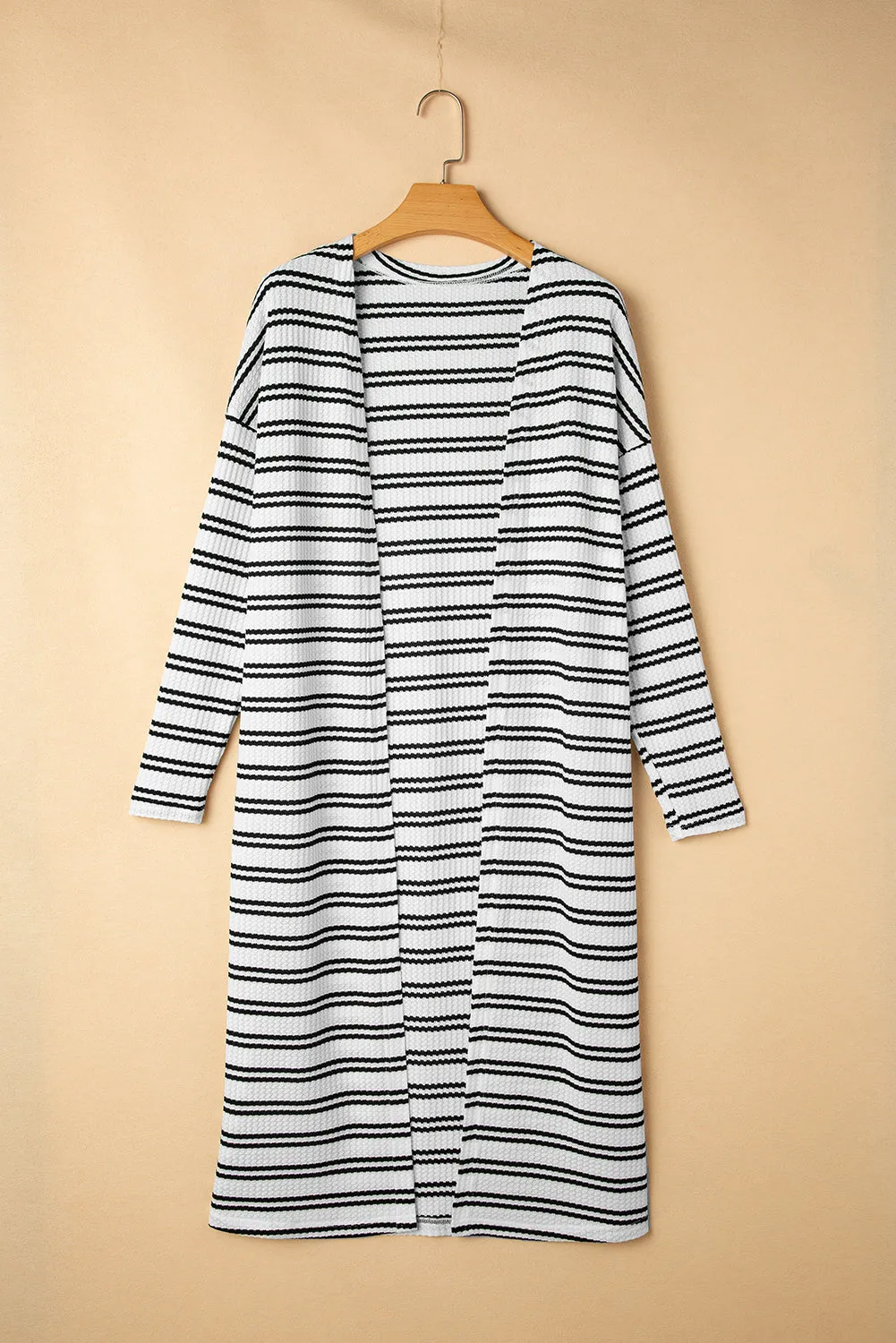 Black Stripe Print Open Front Duster Cardigan