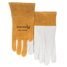 BW GRAIN GOATSKIN PALM-SPL - 115-TIG Split Cowhide/Goatskin Palm Welding Gloves, Buck Tan/White