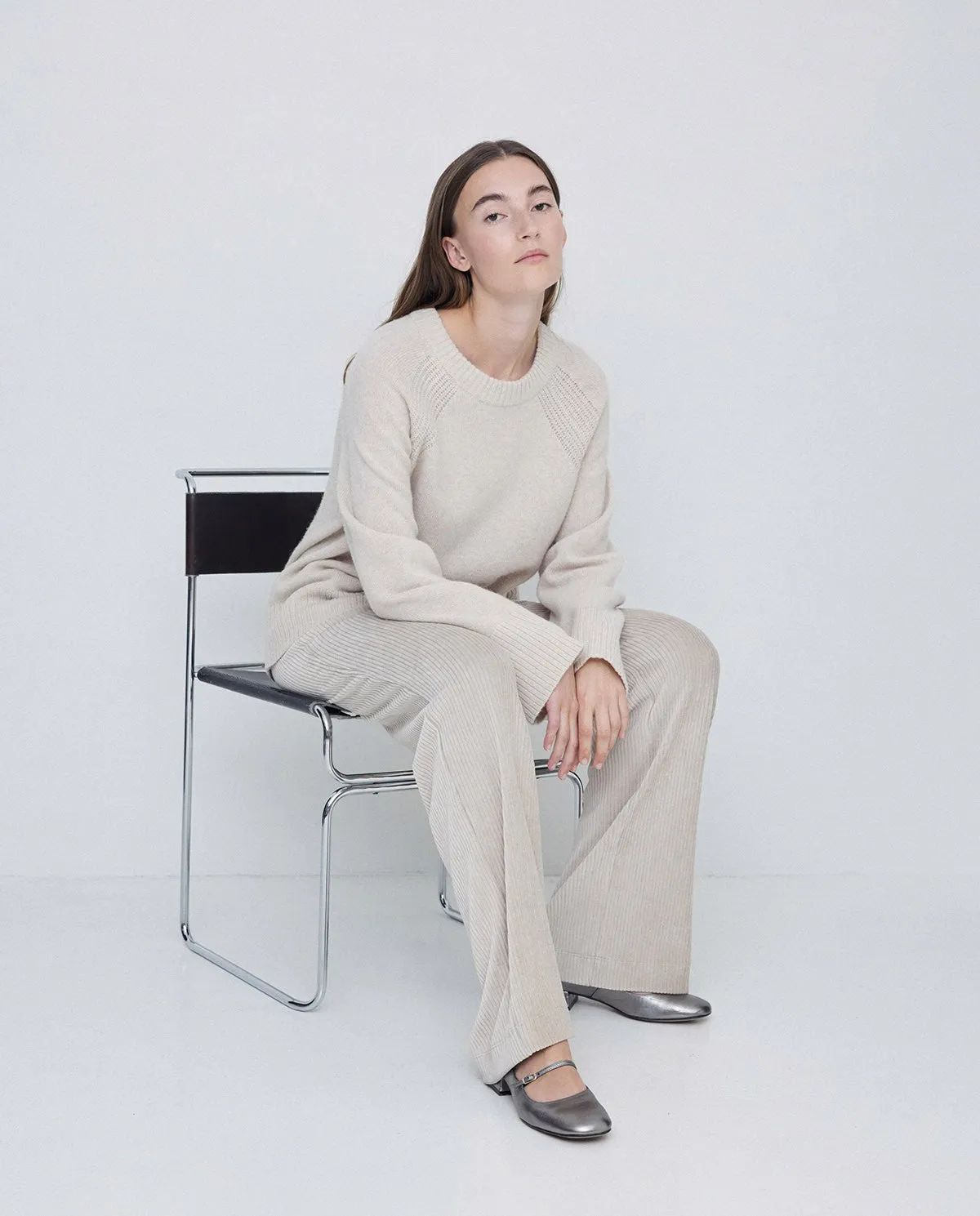 Cord Wide-Leg Trouser in Off-White by YERSE