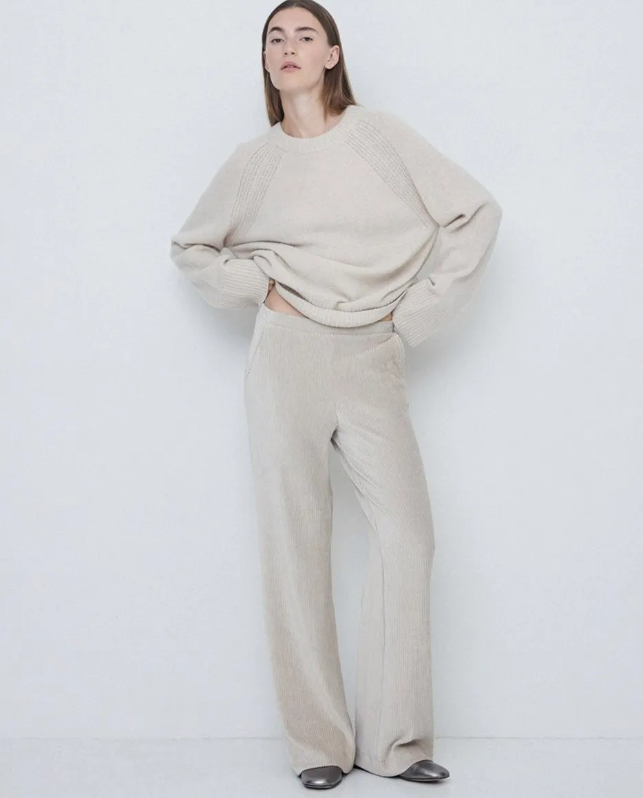 Cord Wide-Leg Trouser in Off-White by YERSE