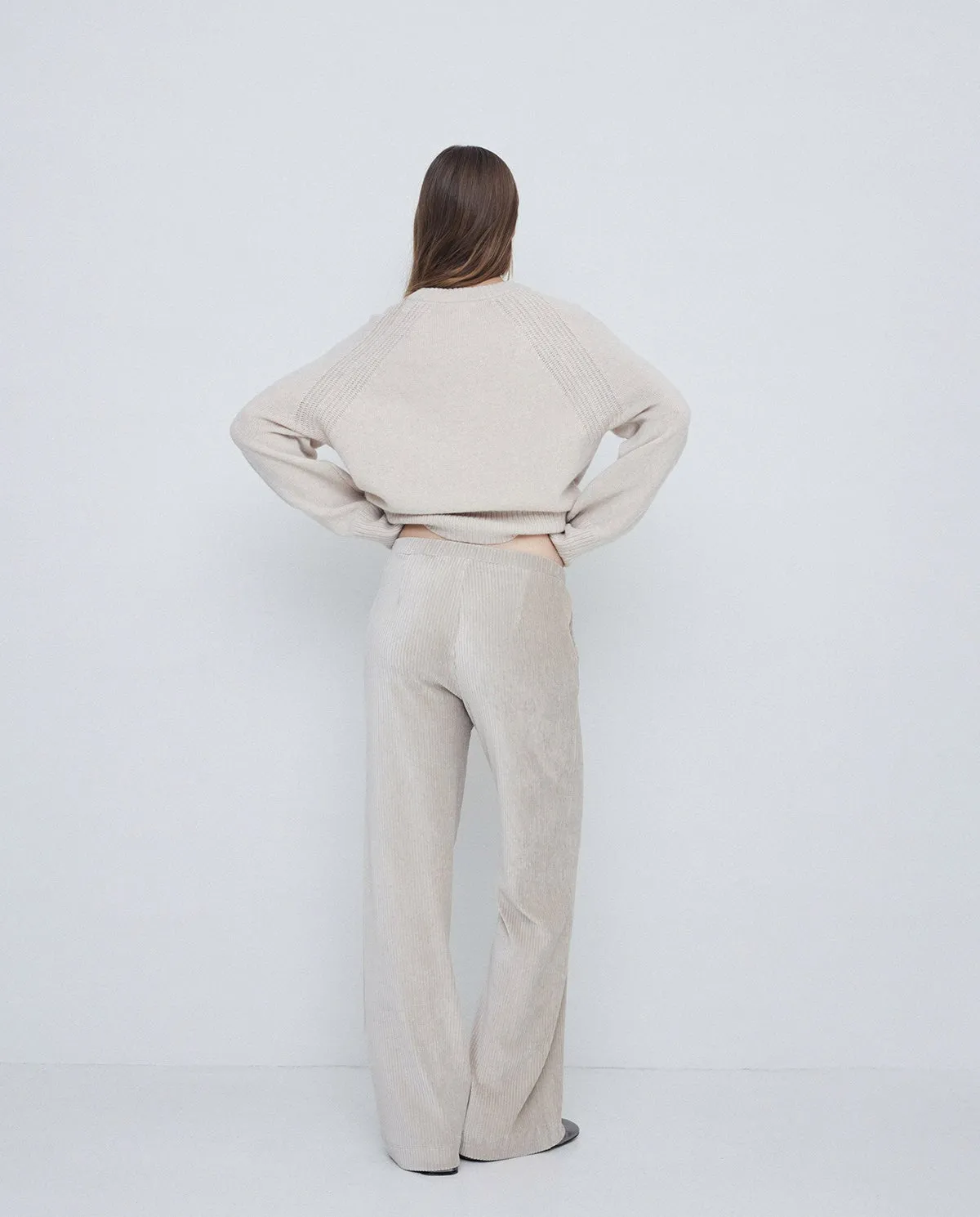 Cord Wide-Leg Trouser in Off-White by YERSE