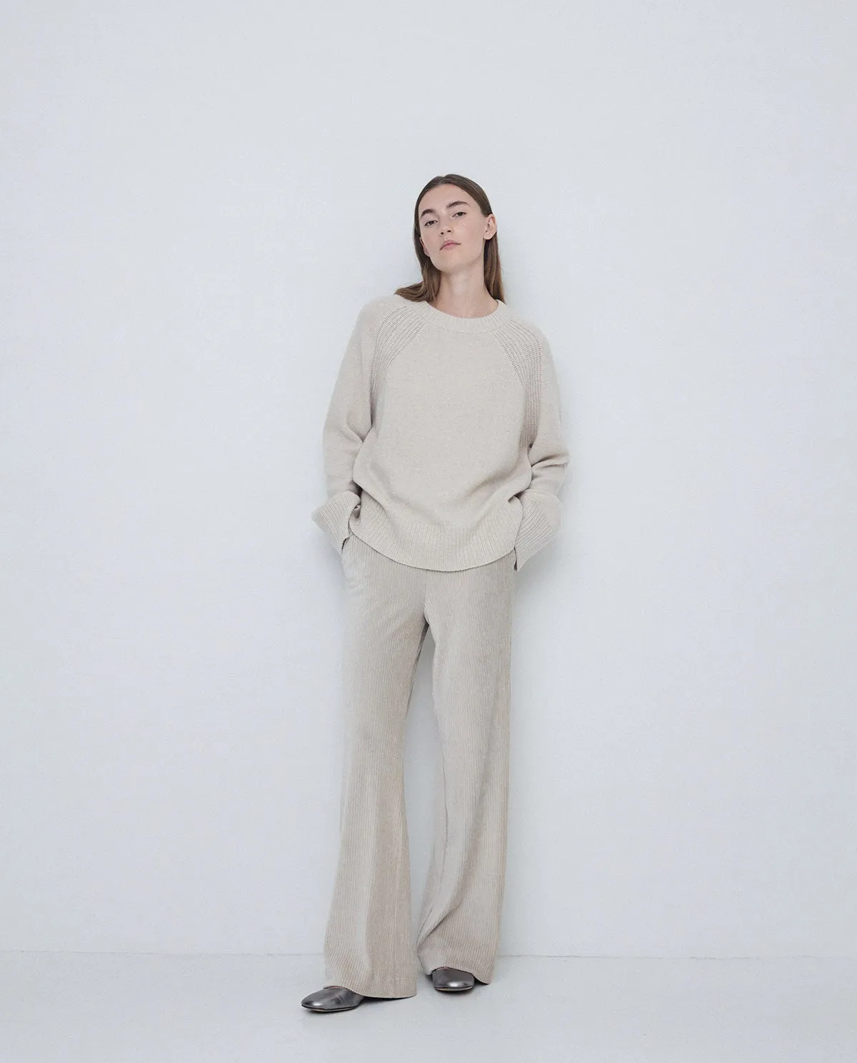 Cord Wide-Leg Trouser in Off-White by YERSE