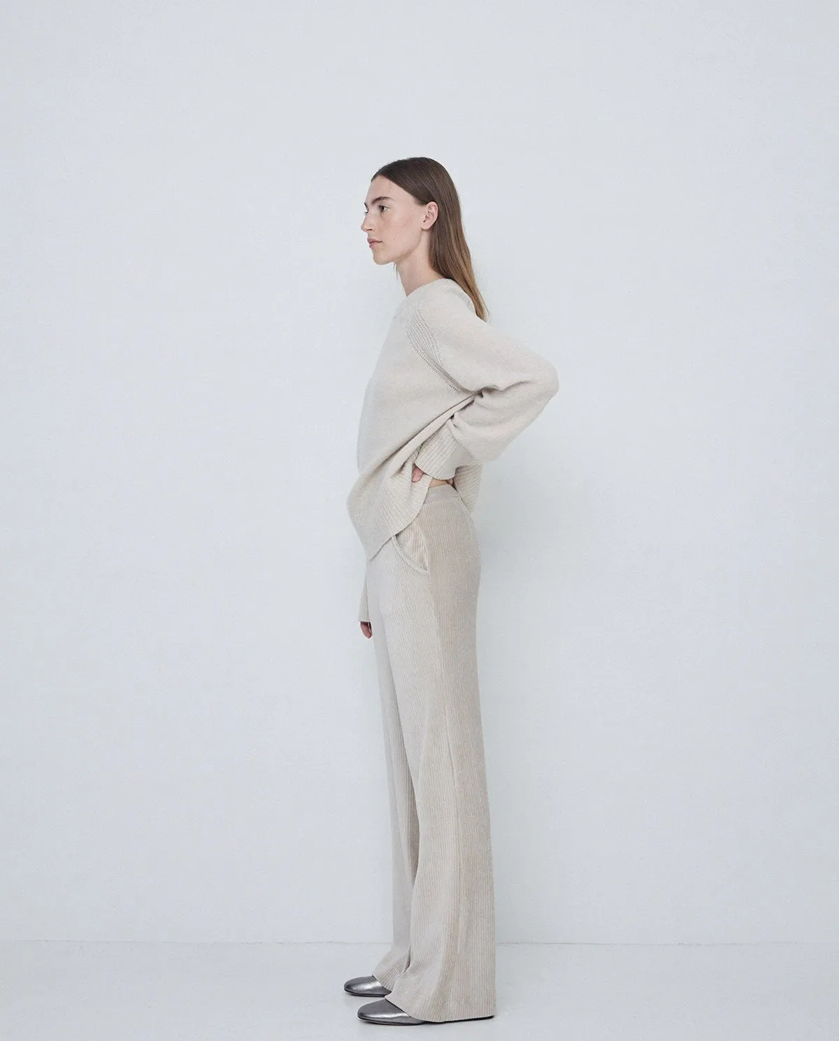 Cord Wide-Leg Trouser in Off-White by YERSE