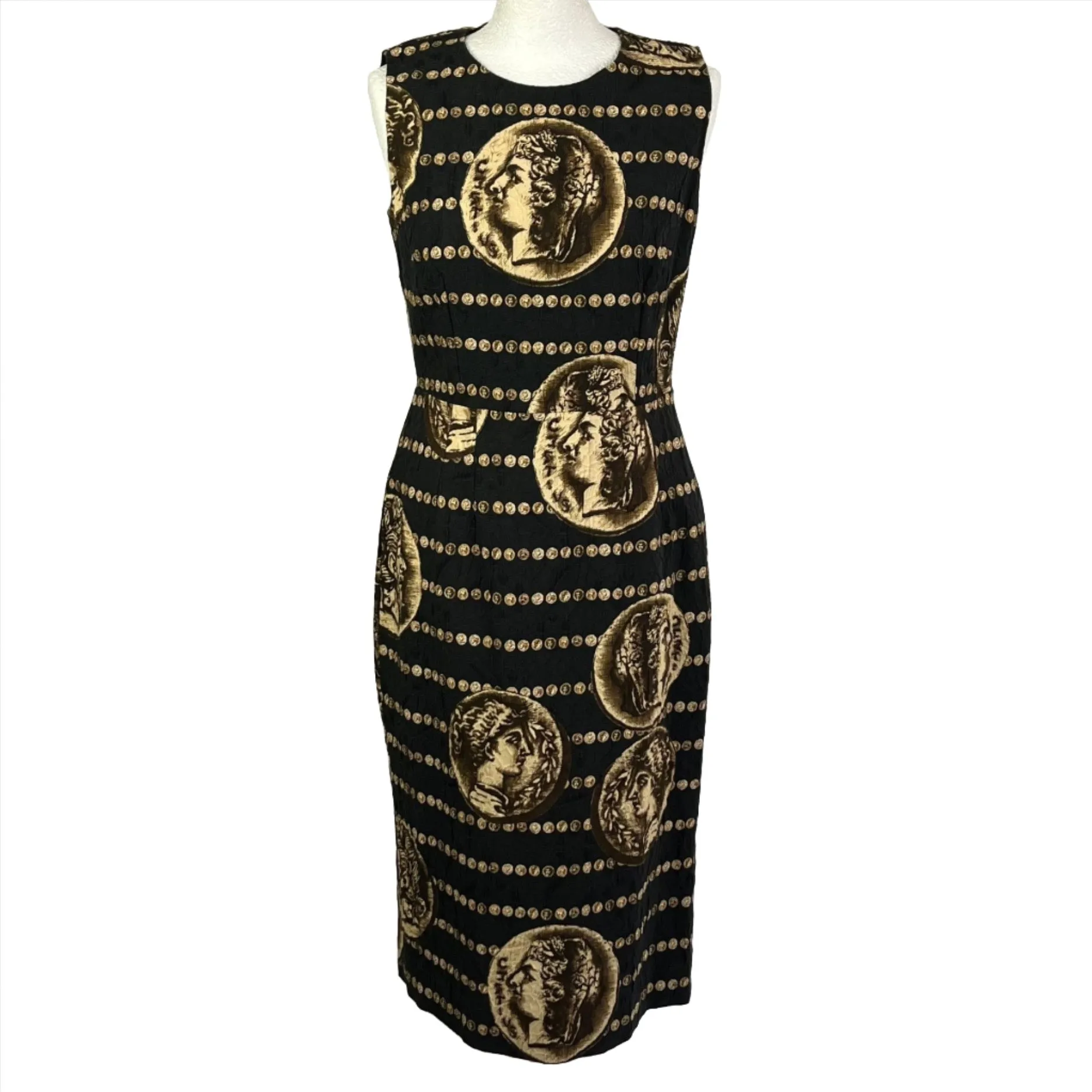 Dolce & Gabbana Black Coin Print Stretch Cotton Shift Dress M