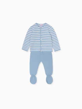 Dusty Blue Stripe Pinto Merino Baby Knitted Set