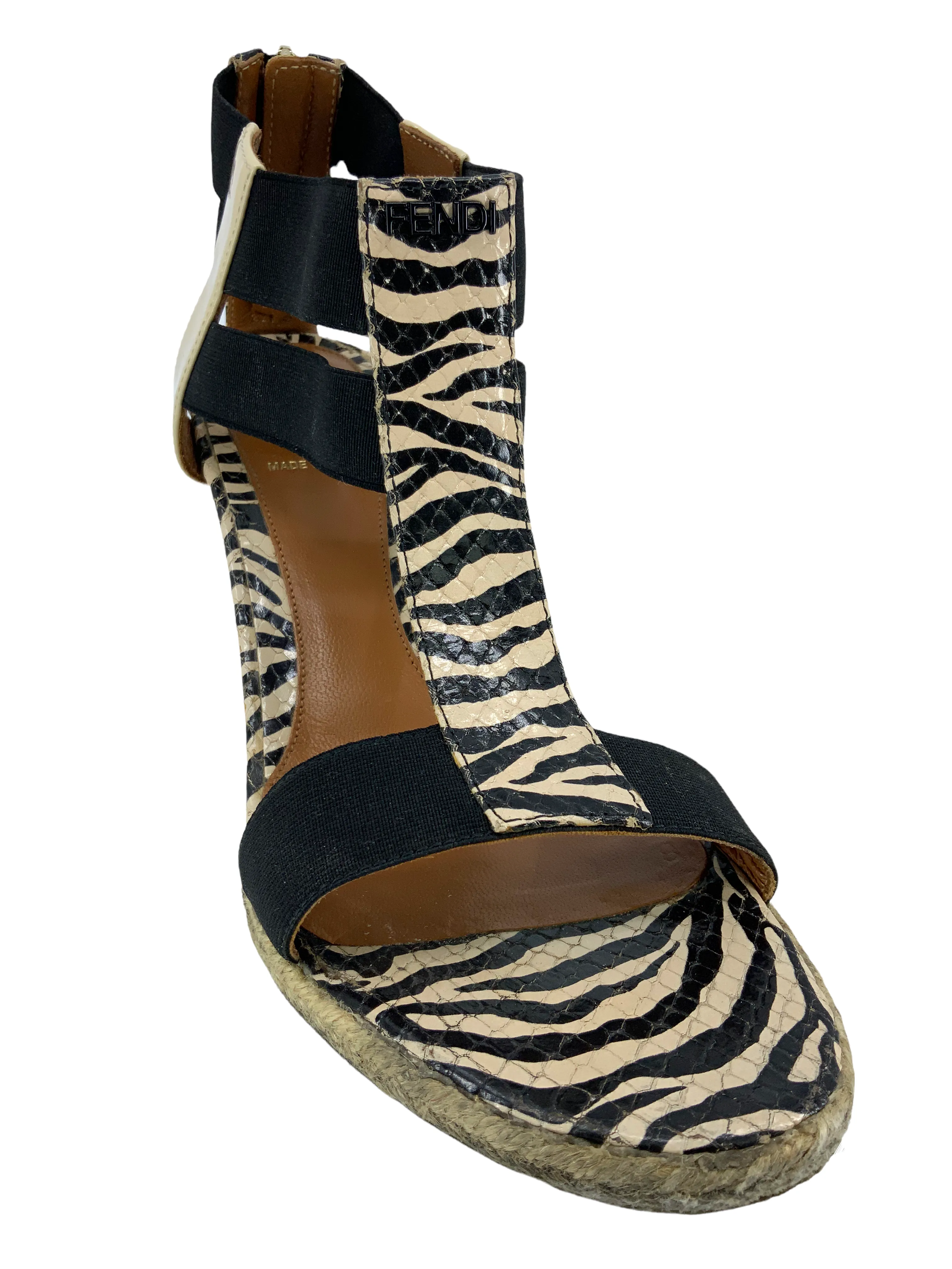 FENDI Carioca Zebra-Print Wedge Size 8