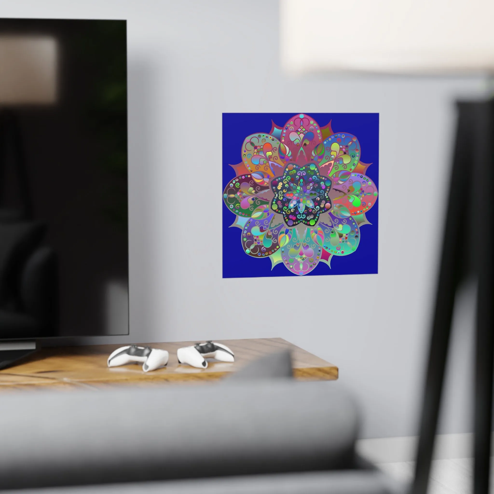 Handmade Mandala Design Matte Poster - Dark Blue