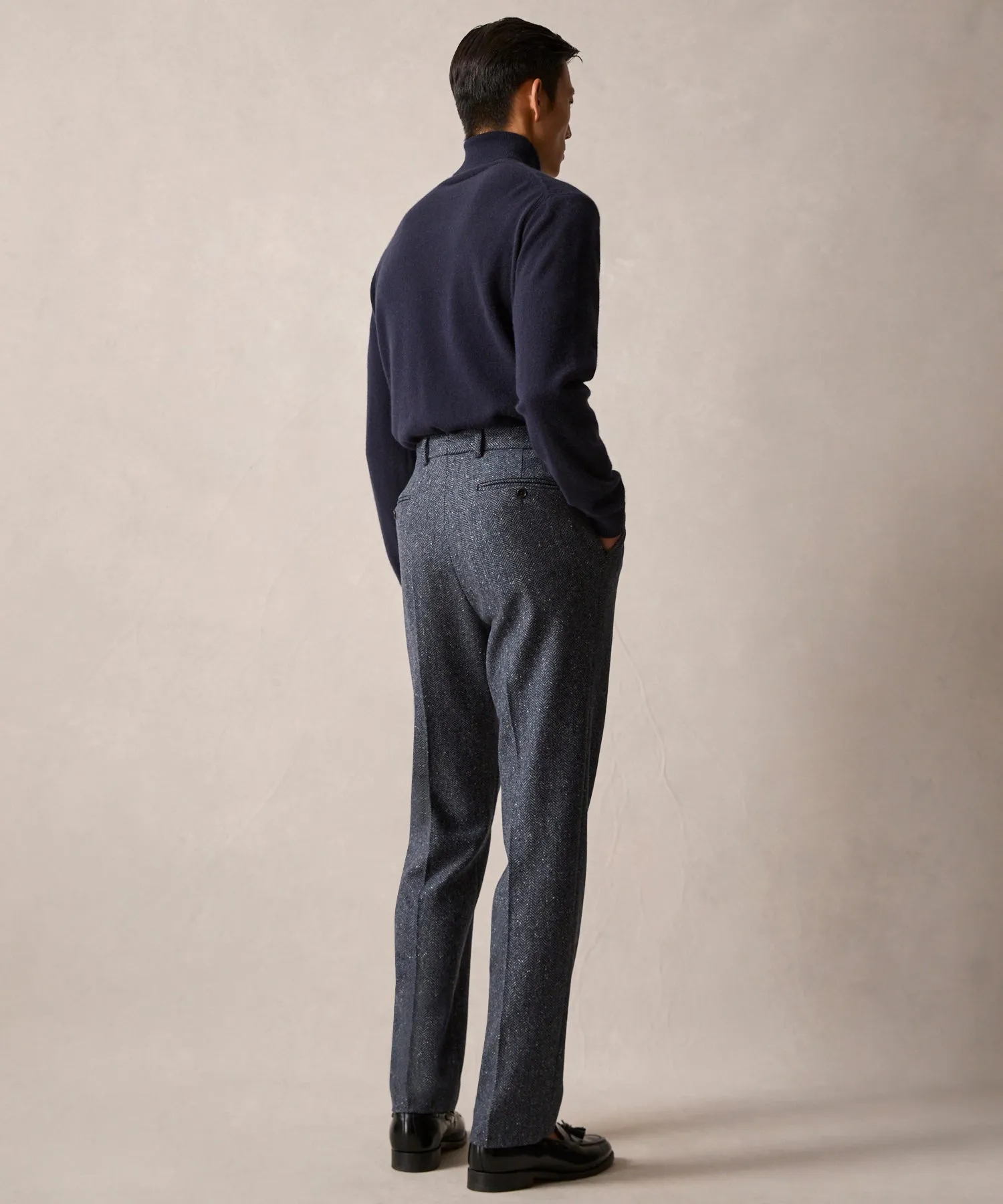 Italian Donegal Sutton Trouser in Steel Blue Herringbone