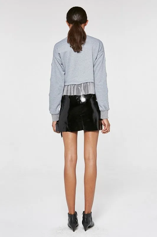 PATENT RUFFLE MINI SKIRT