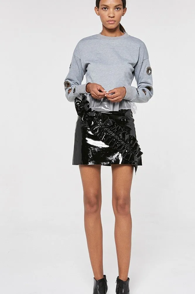 PATENT RUFFLE MINI SKIRT