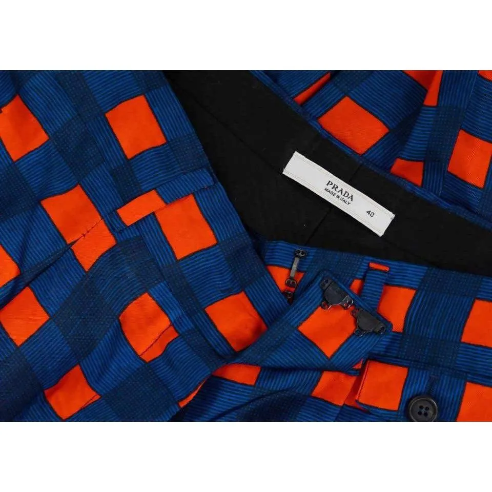 PRADA Blue Orange Red Check Silk Fairy Pants Runway 2008 | Size M