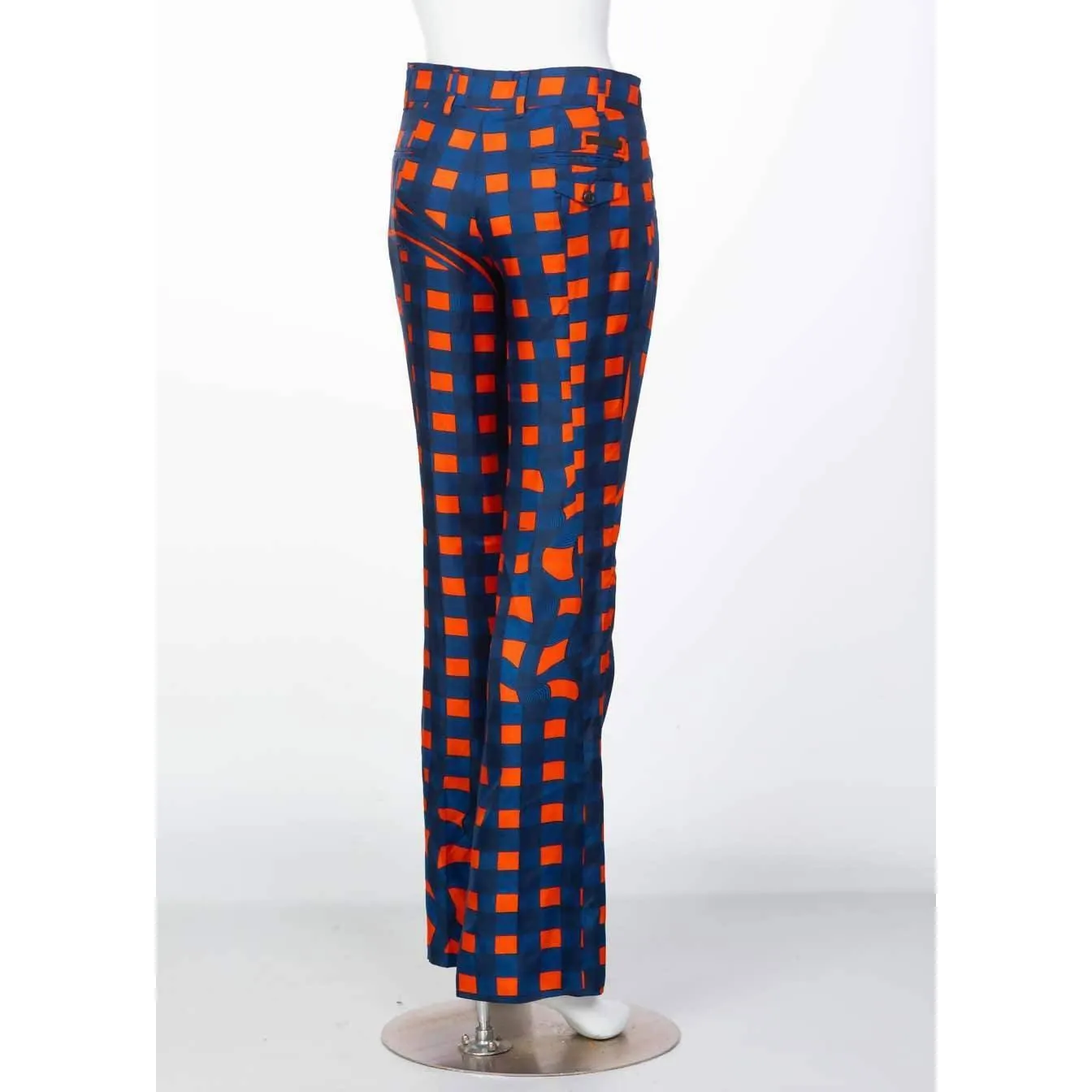 PRADA Blue Orange Red Check Silk Fairy Pants Runway 2008 | Size M