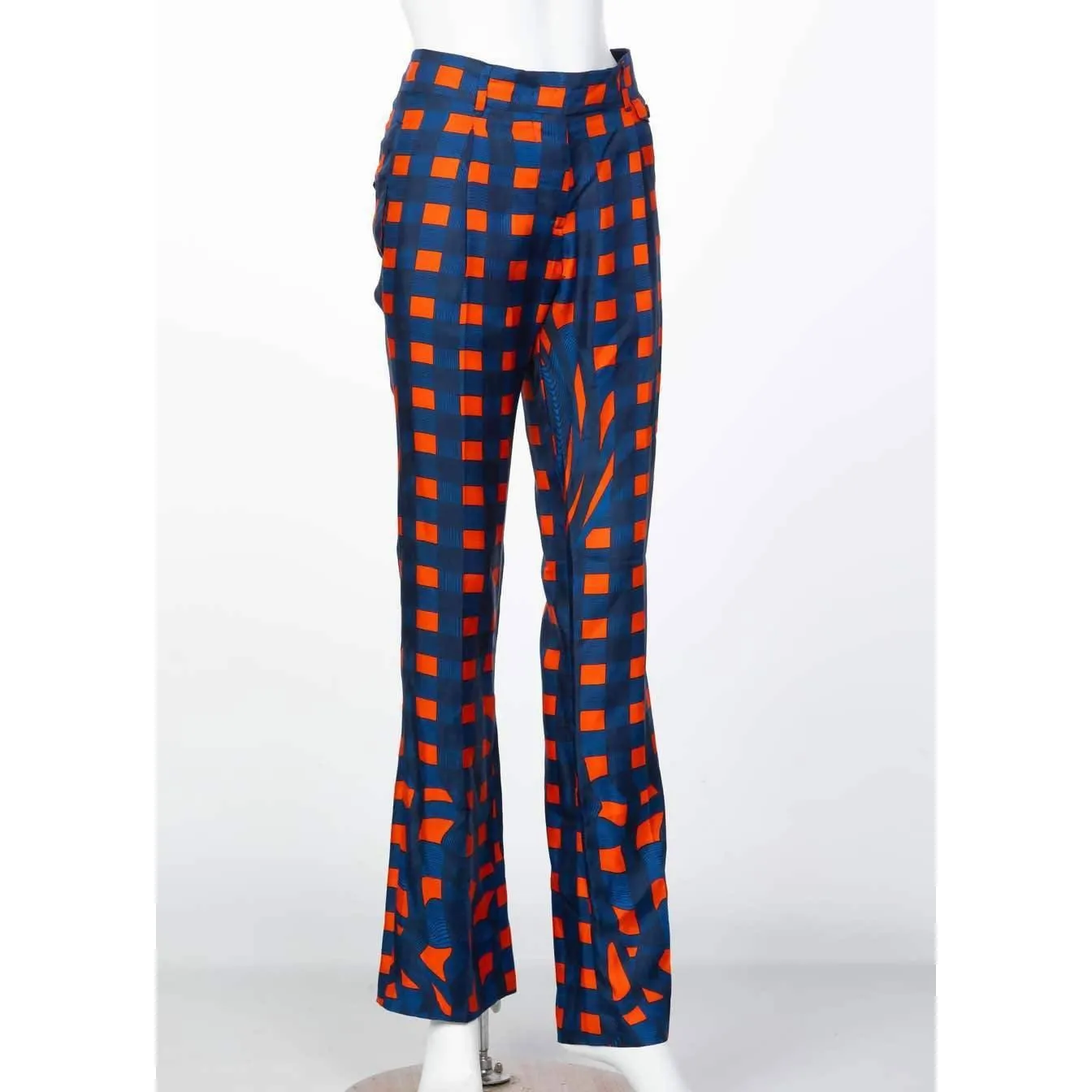 PRADA Blue Orange Red Check Silk Fairy Pants Runway 2008 | Size M