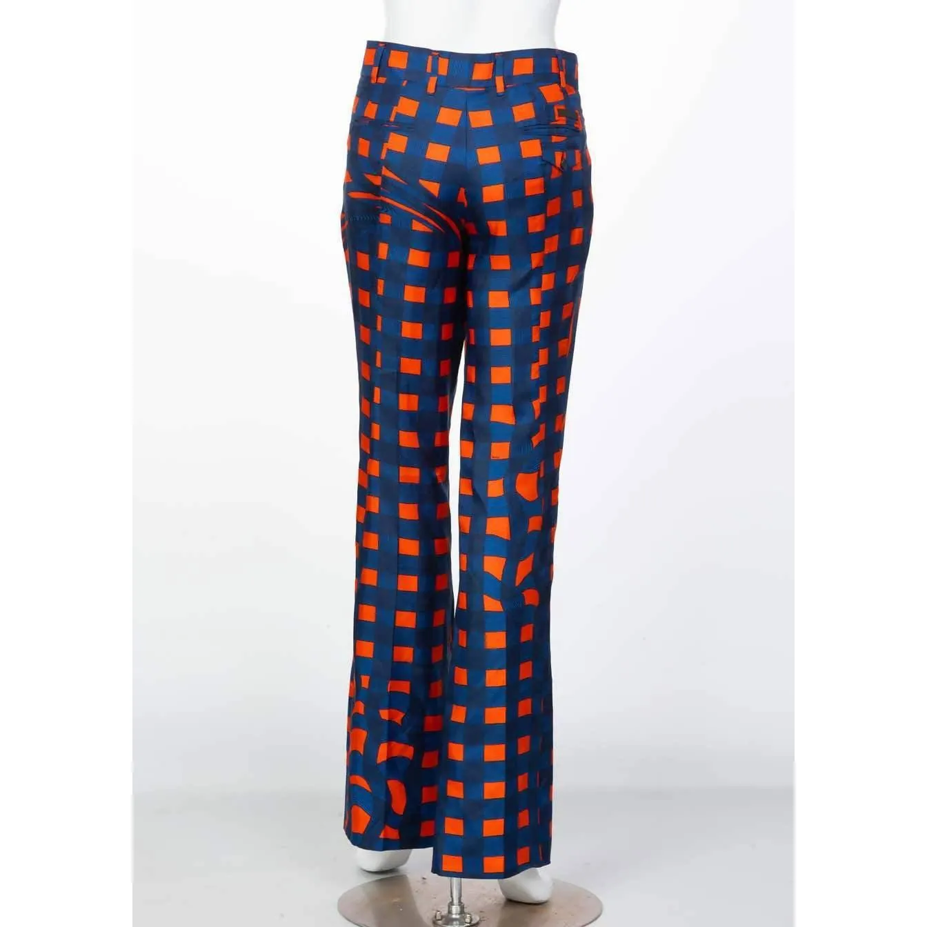 PRADA Blue Orange Red Check Silk Fairy Pants Runway 2008 | Size M