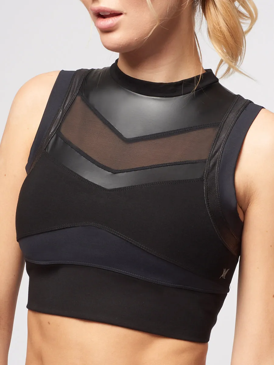 Sports Bra with V High Shine Panels Black