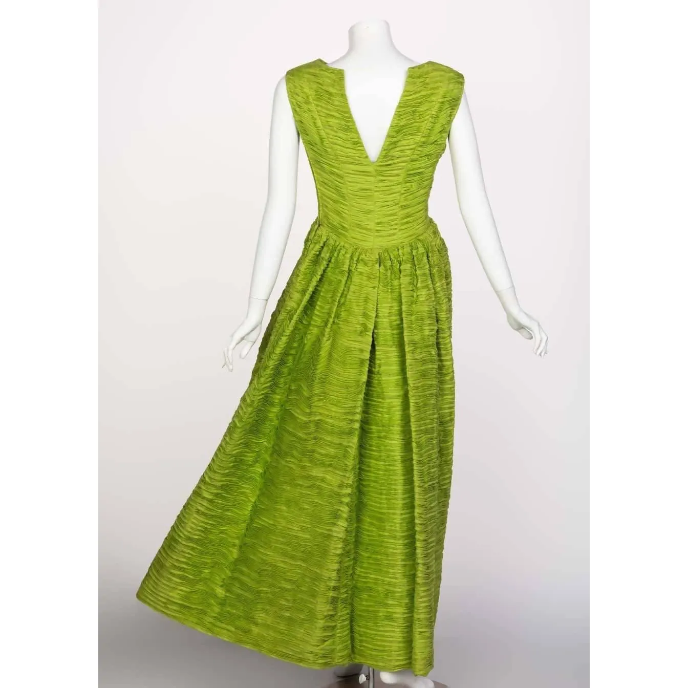 SYBIL CONNOLLY Green Linen Pleated Dress | Size S/M